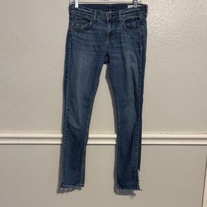 rag & bone Low Rise Medium Blue Frayed Ankle Jeans